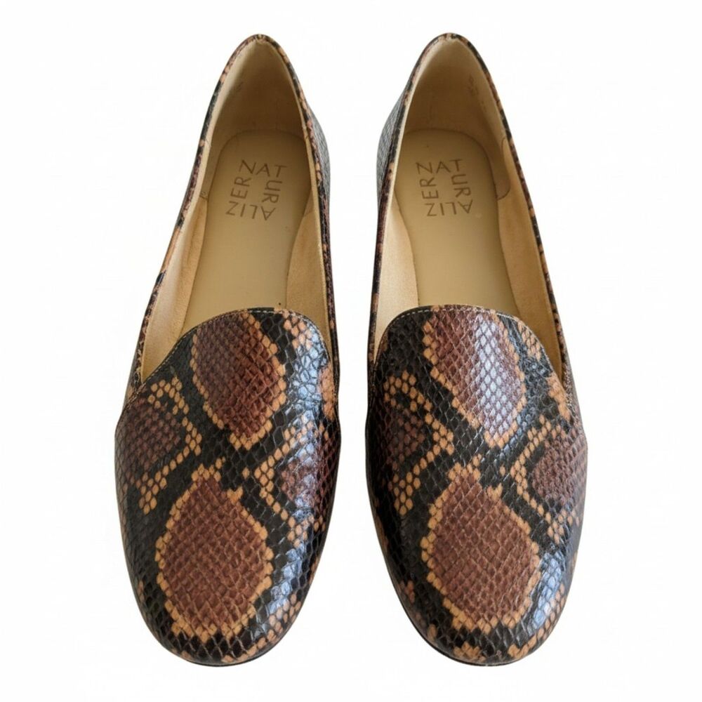 Naturalizer 8M Brown Snakeskin Leather Loafers Flats Animal Print Shoes